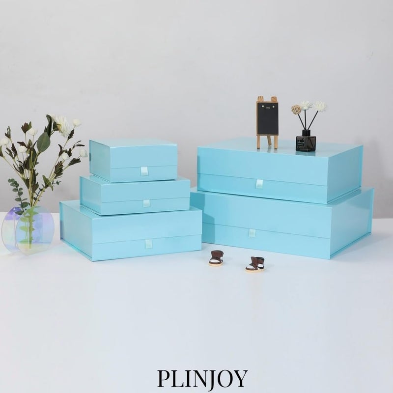 PLINJOY 5 Pcs Blue Gift Box 8x8x4 Inches Small Gift Boxes for Presents with Magnetic Closure Lid Luxury Collapsible Gift Box Bridesmaid, Wedding, Birthday Boxs for Gift Packaging - Image 2